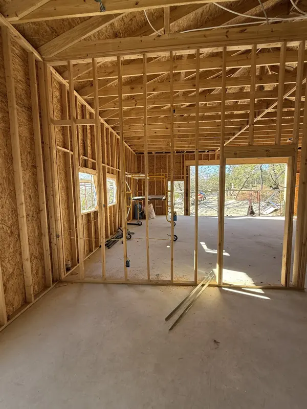 Vaulted interior framing of a custom garage