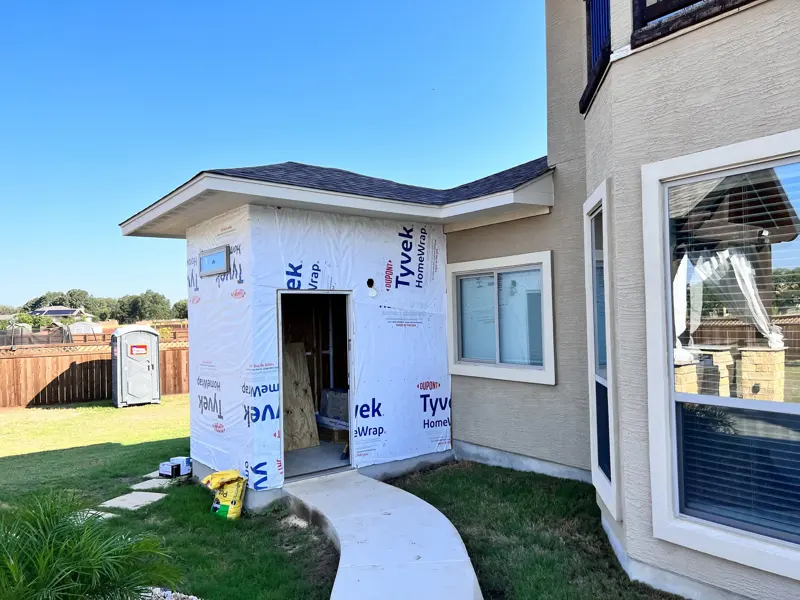 Room addition wrapped and ready for exterior finish