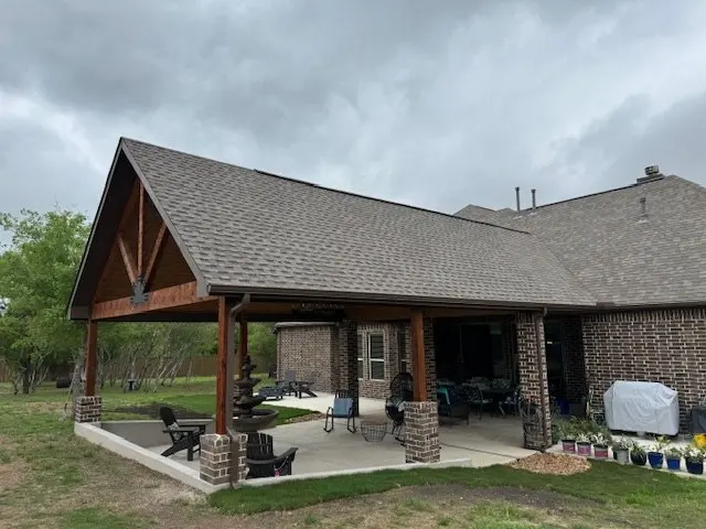 Gabled patio cover outdoor living room
