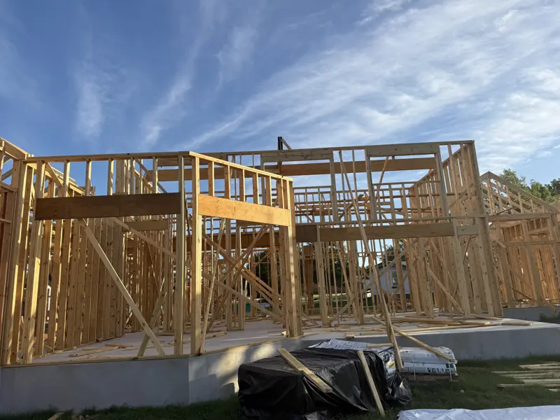 Wall framing up on an engineered slab